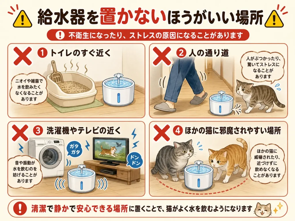 猫が水を飲まない時に考えたい給水器の選び方|給水機の置く場所