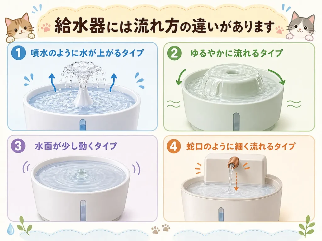 猫が水を飲まない時に考えたい給水器の選び方|給水機の流れ方