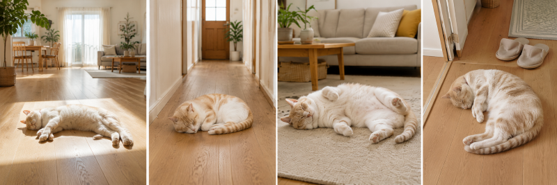 部屋の中で安心して眠る猫|警戒心がゆるんでいるサイン