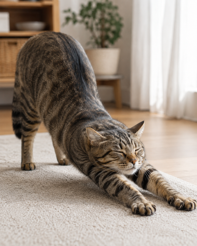 大きく伸びをする猫|リラックスしている時のサイン